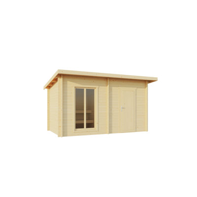 Lasita 13.5 x 7.5 Ft. Pent Roof Sauna Log Cabin With Tempered Double Glazed Windows (44mm)