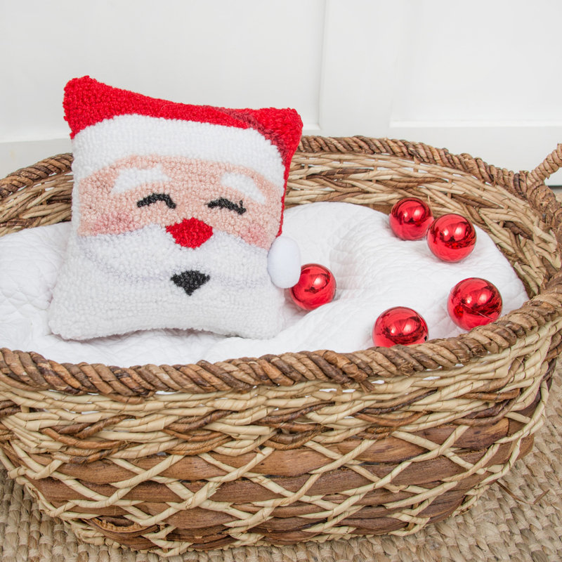 Hooked Petite Size Christmas Holiday Petite Size Accent Throw Pillow, Happy Santa