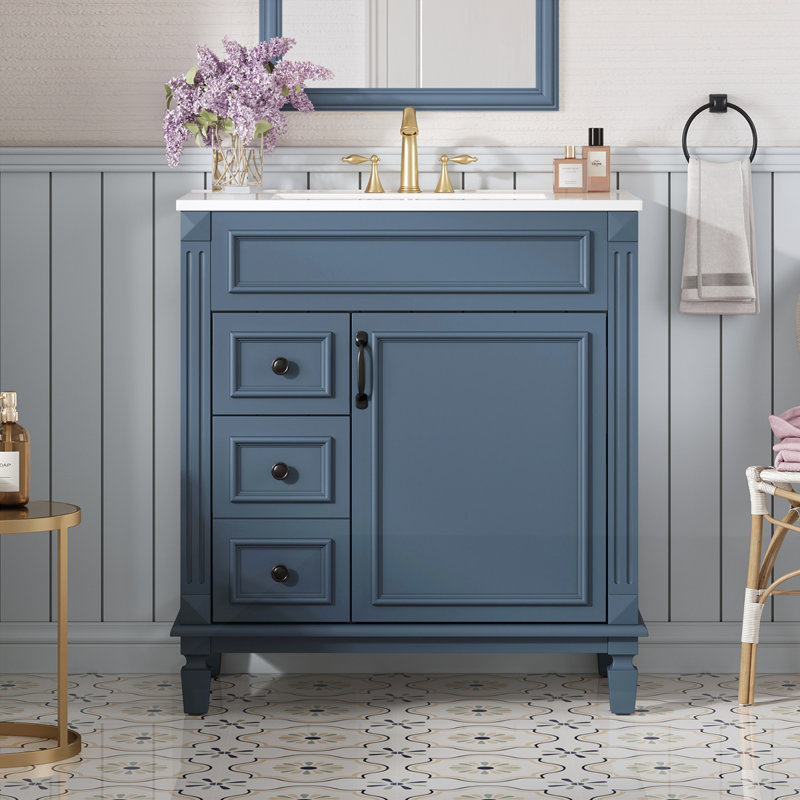 Meuble-lavabo 30 po avec lavabo en céramique, Bleu
