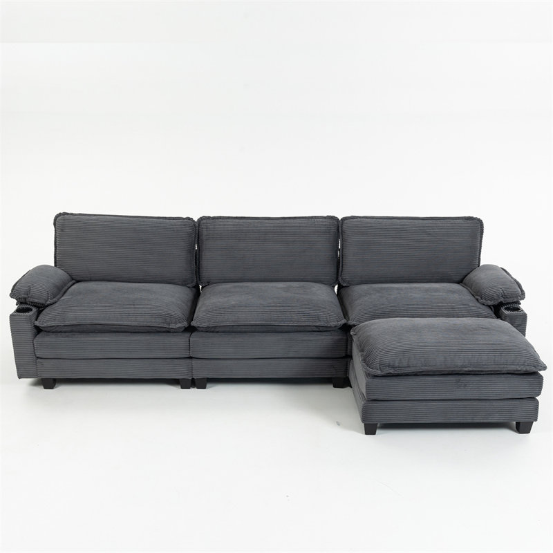 113" Modern L-Shaped Corduroy Fabric Sofa