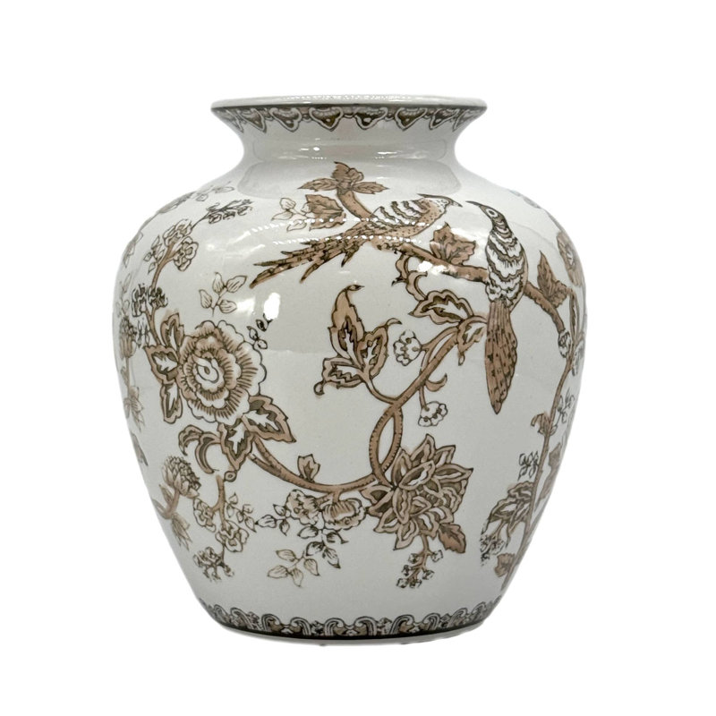 Brown Ceramic Chinoiserie Vase 10"