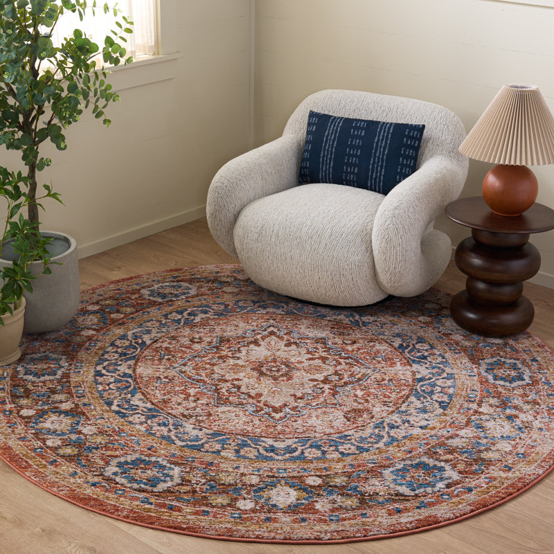 Tapis performance oriental Broomhedge Bijar, Rond 6 pi 7 po, Ivory/Rust