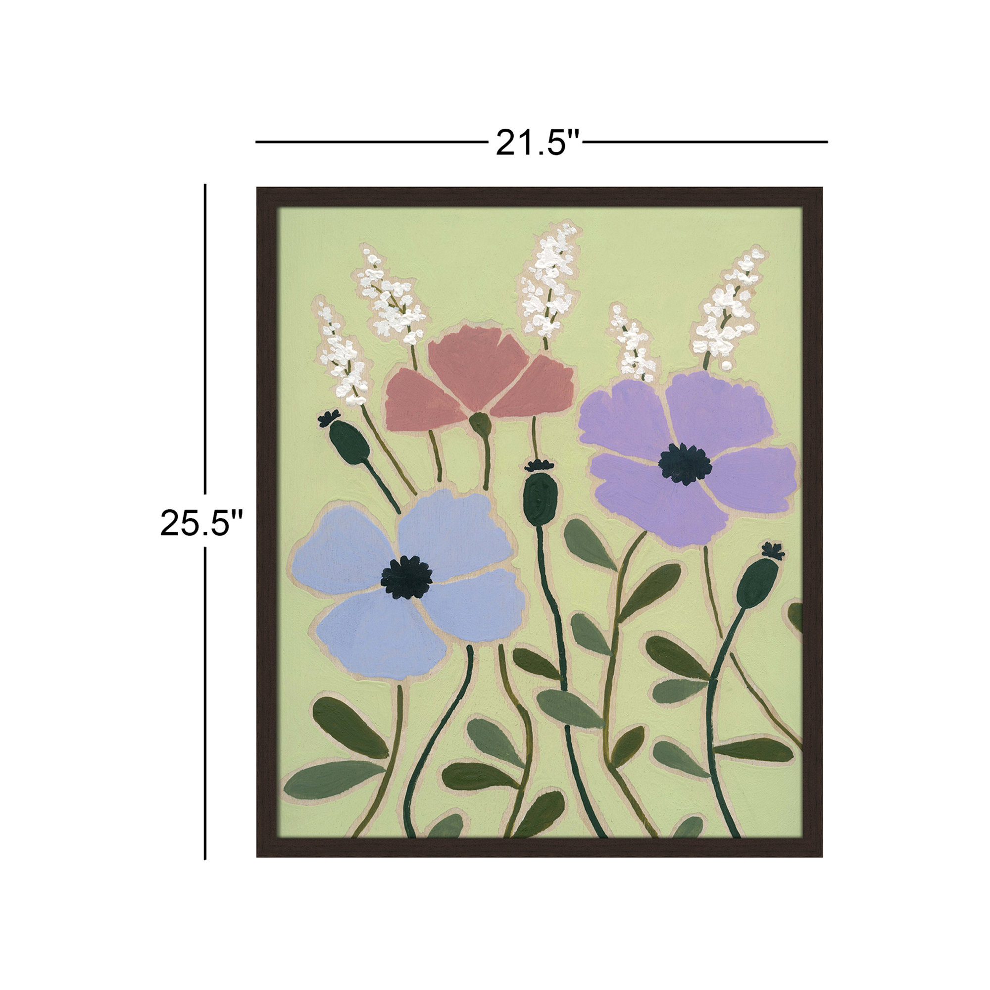 Woodblock Floral III by - Single Picture Frame Print, Walnut Framed, 25.5" H x 21.5" W x 1.25" D