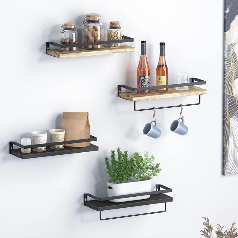 2 Piece Floating Shelf with Towel Bar, Black