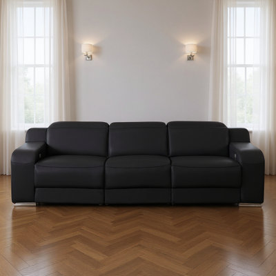 103" Black Italian Leather Reclining USB Sofa