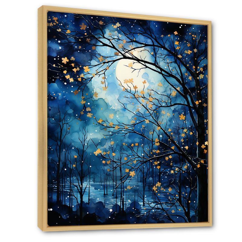 " Tree Moonlit Silhouette III ", 20" H x 12" W x 1" D, Natural Floater Frame