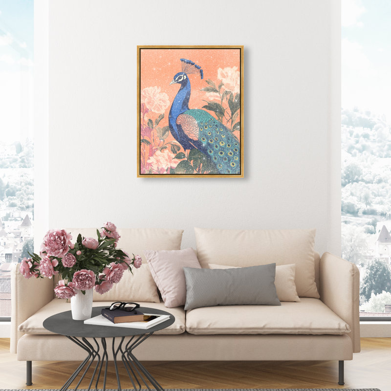 Peacock Garden Dance Canvas Animals Print by Oliver Gal, 25"H x 21"W, Gold Frame