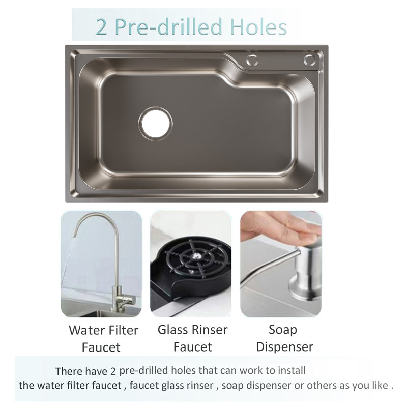 MEJE 75 x 45 cm Stainless Steel Large Single Bowl Kitchen Sink