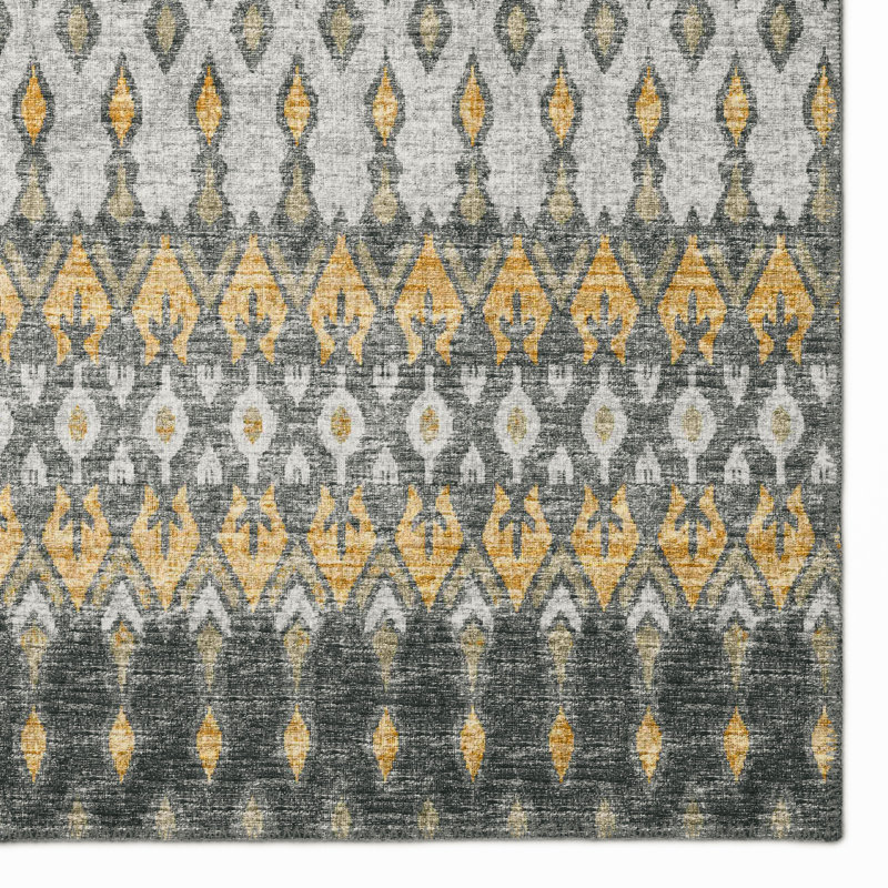 Tapis gris / jaune Antrel Ikat, Rectangle 3 pi x 5 pi