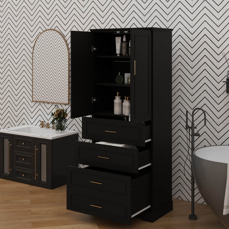 Armoire de salle de bain autoportante de 72,2 po de hauteur avec 3 tiroirs (cloisonnés, standard, profond), tablette réglable