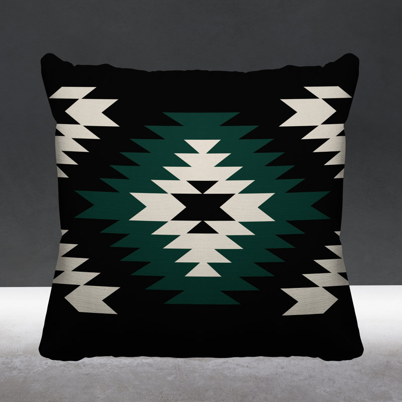 Coussin décoratif intérieur / extérieur Southwestern, L 19 po x H 19 po, Émeraude