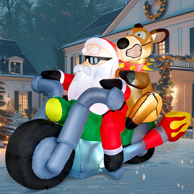 Motocyclette de Noël 7 pi avec renne gonflable avec lumières DEL intégrées
