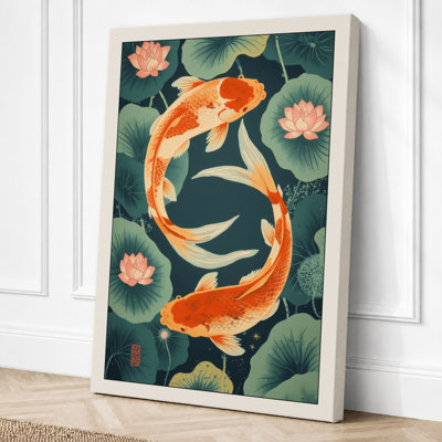 Koi and Water Lilies Japandi 1 Piece Wrapped Canvas Wall Art
