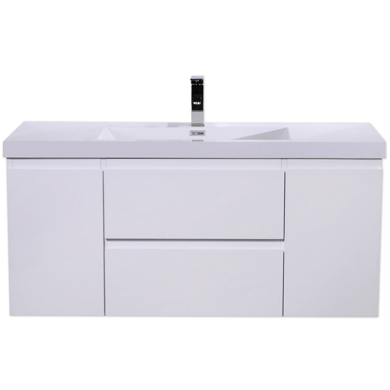 Ensemble de meuble-lavabo mural simple 47 po Korrina, Blanc très luisant