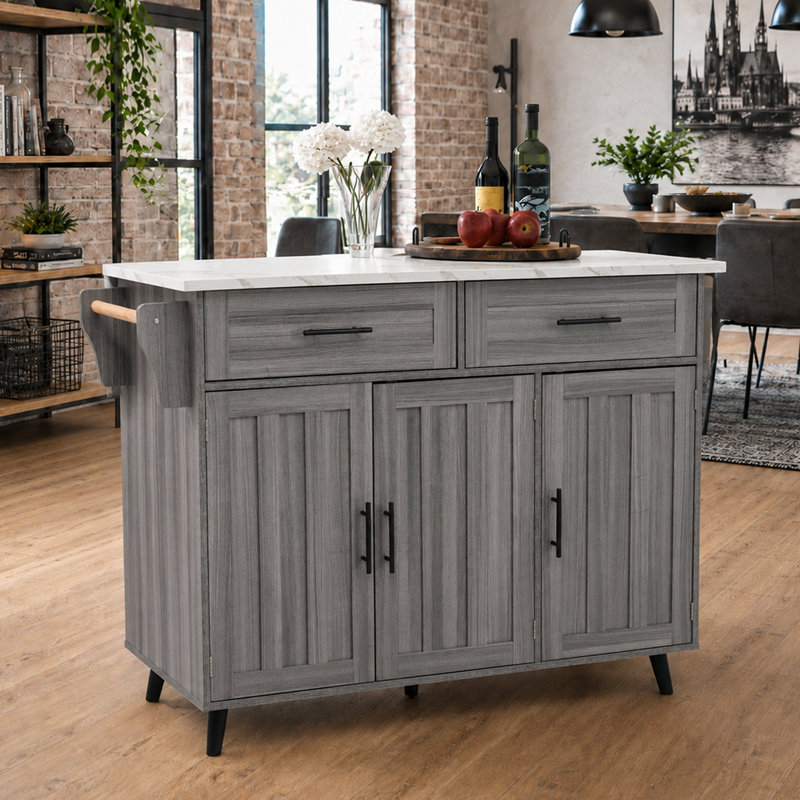 Wood Kitchen Island, Grey