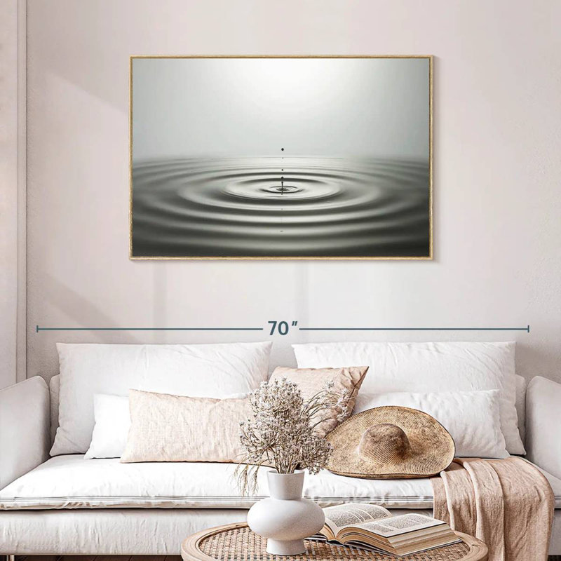 Ondulation de gouttelettes d'eau, Cadre flottant en bois naturel, 43 po x 29 po