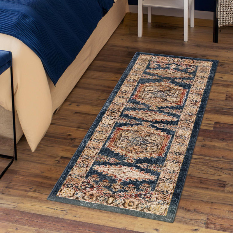 Tapis oriental terre cuite Vern, Tapis de couloir 2 pi x 6 pi 1 po, Blue/Brown
