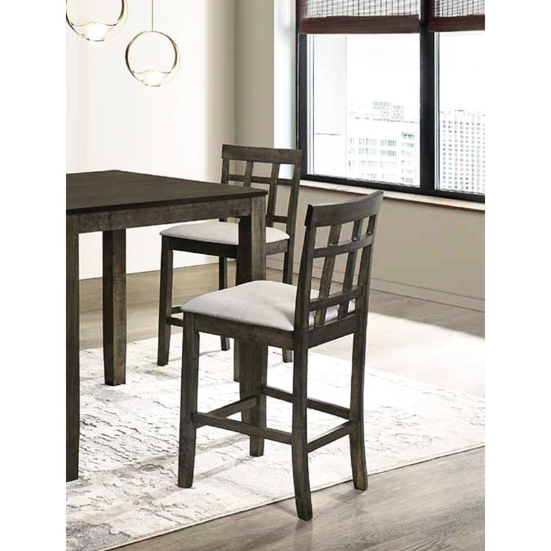 Élégantes chaises de salle à manger rembourrées grises à hauteur de comptoir avec dossier à lattes - 2 pièces pour ranch de chambre
