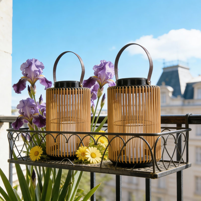 2pcs Solar Powered Woven Lantern - 9.64" Black & Amber, Pp+pe Garden Light, Auto On/off, Weatherproof