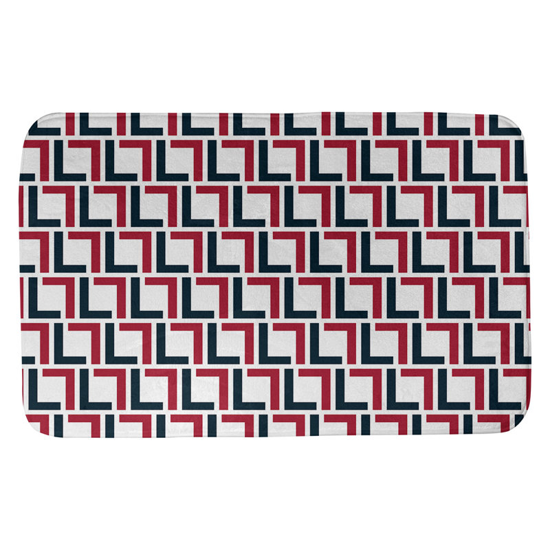 Tapis pour salle de bain Baltimore, l 21 po x L 34 po, Blanc / bleu foncé acier / rouge bataille