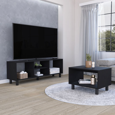 Living Room Duo Set With TV Stand And Coffee Table With Steel Accents