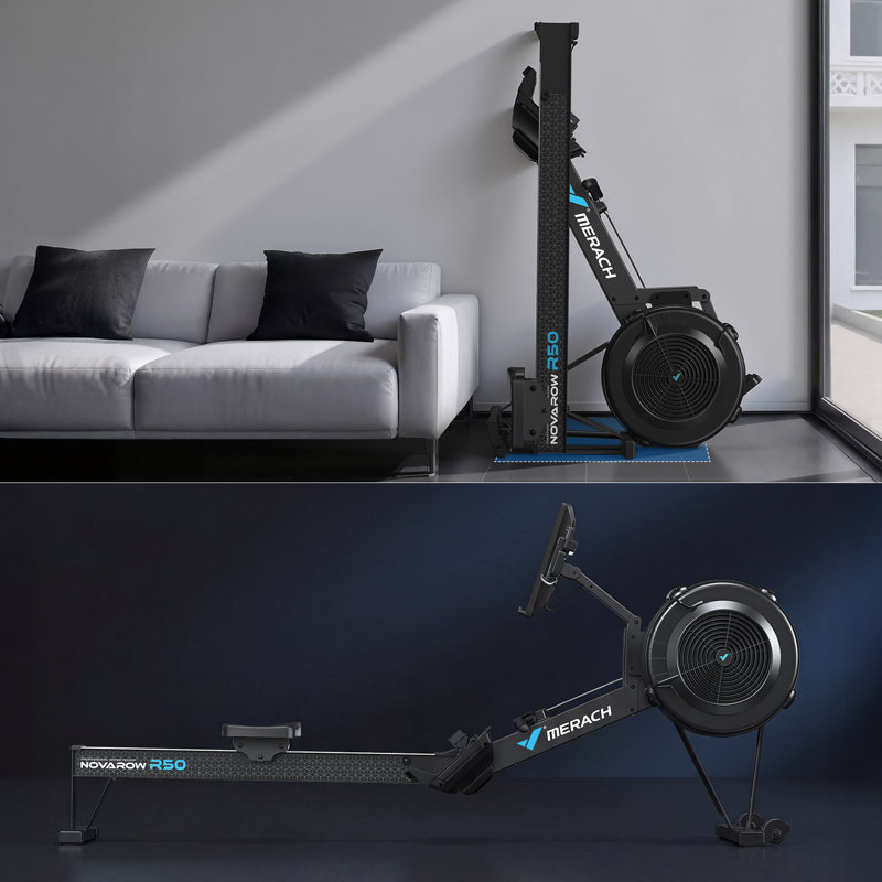 MERACH Air Resistance Rowing Machine, 350 LBS Capacity, Quiet Magnetic Dual Slide Rail