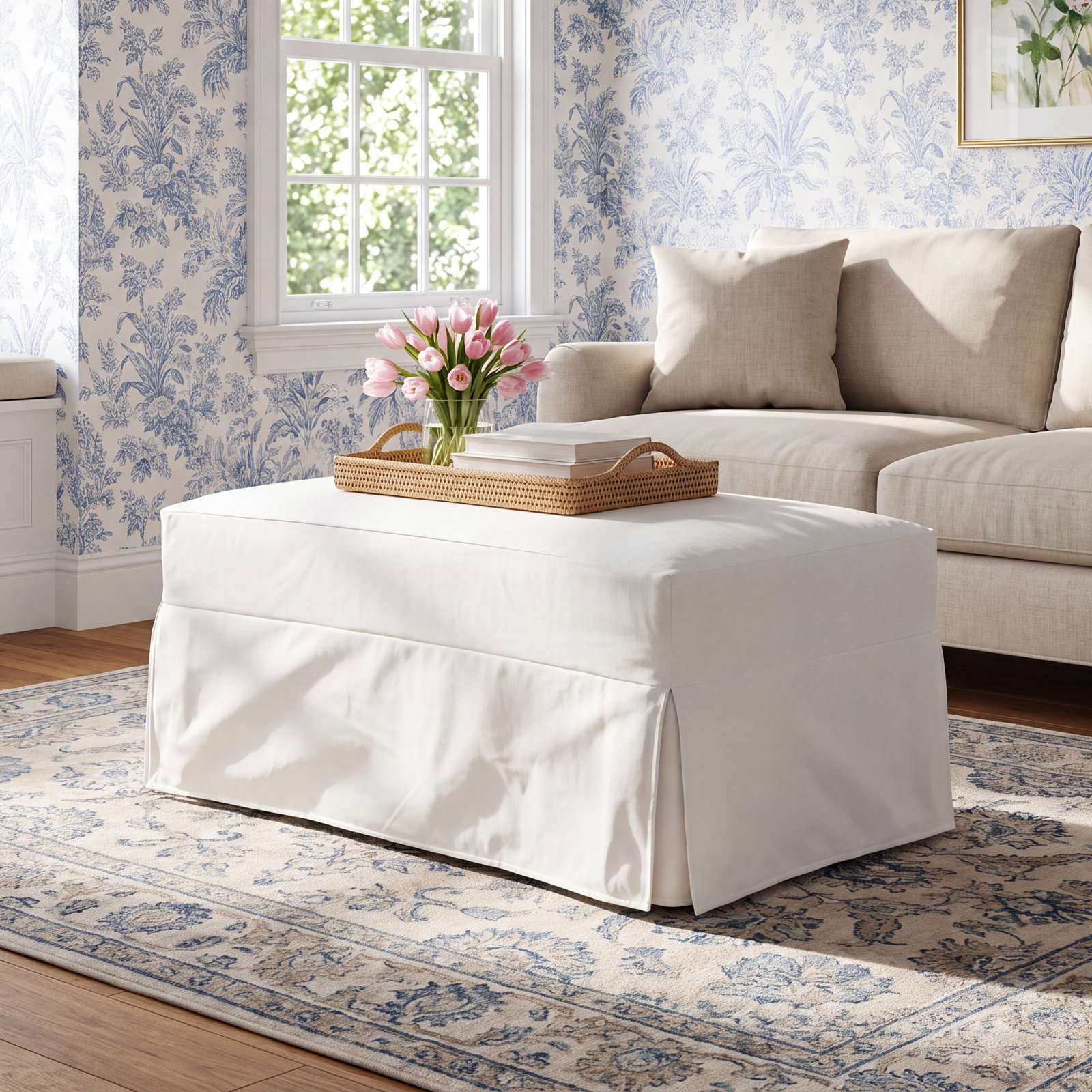 Cranbrook 34" Ottoman, Bayou Off White Canvas