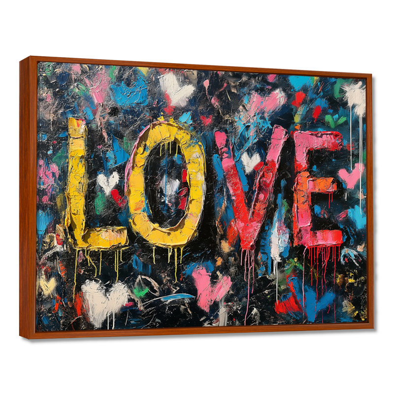 Love Pop Art Graffiti Artwork - Pop Art Wall Art Living Room, Toile avec cadre flottant brun, H 16 po x l 32 po x P 1 po