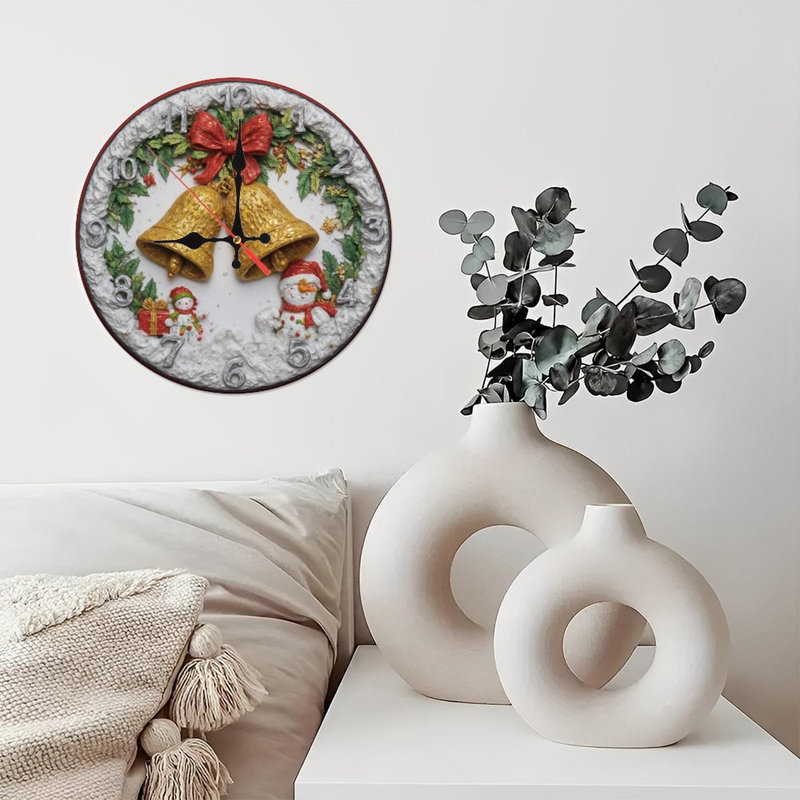 Horloge de Noël-cloches-bonhommes de neige-houx
