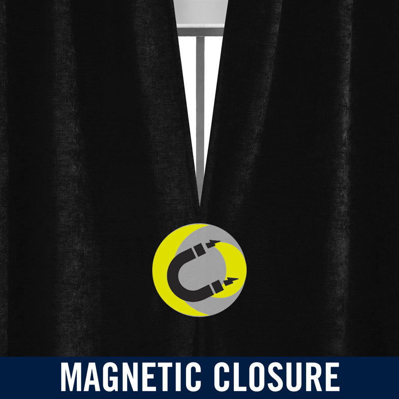 Sun Zero Isidora Velvet Magnetic Closure 100% Blackout Grommet Curtain Panel, 40" W x 96" L, Black