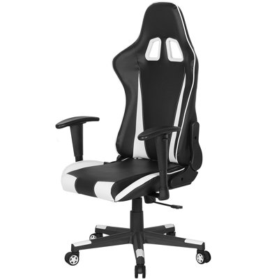 Symple Stuff Adjustable Faux Leather Swiveling PC & Racing Game Chair in Black/White