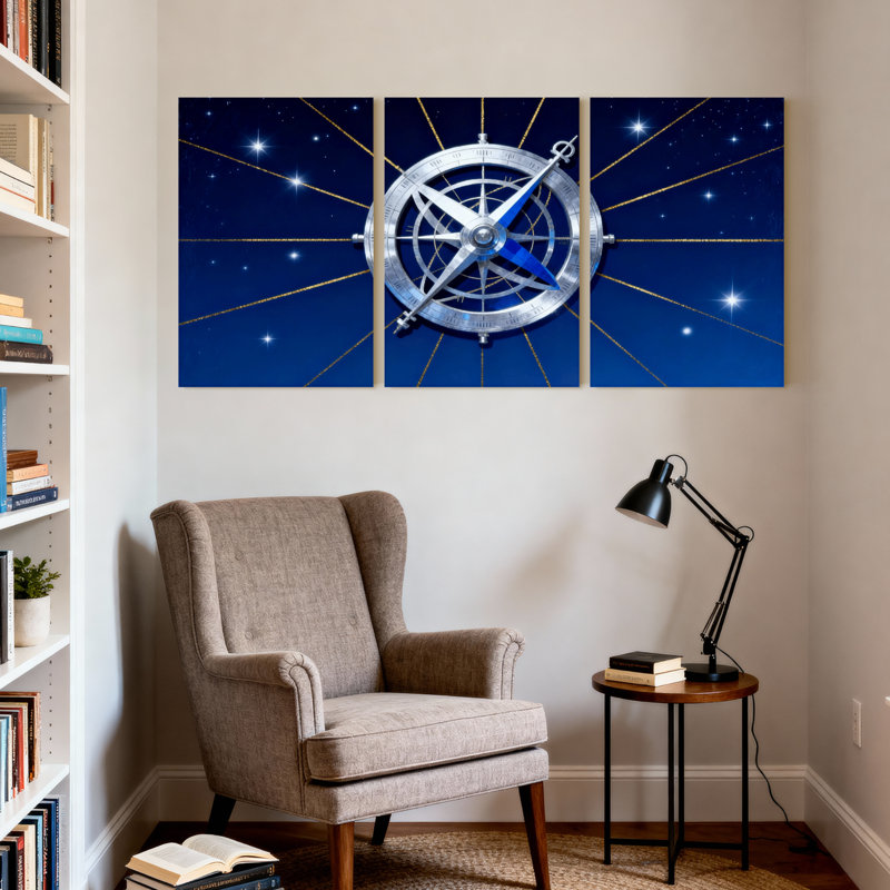 «Nautical & Beach Starry Night Compass», ensemble de 3 impressions sur toile