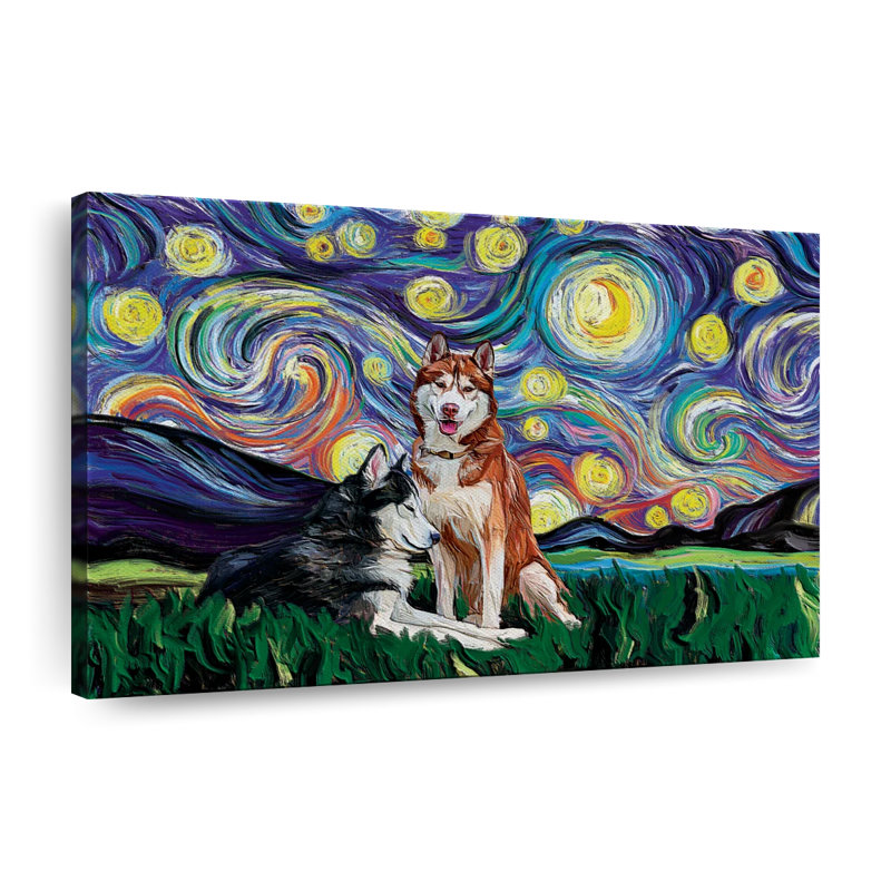 " Huskies Starry Night " by Oliver L, 32" H x 48" W x 1.25" D
