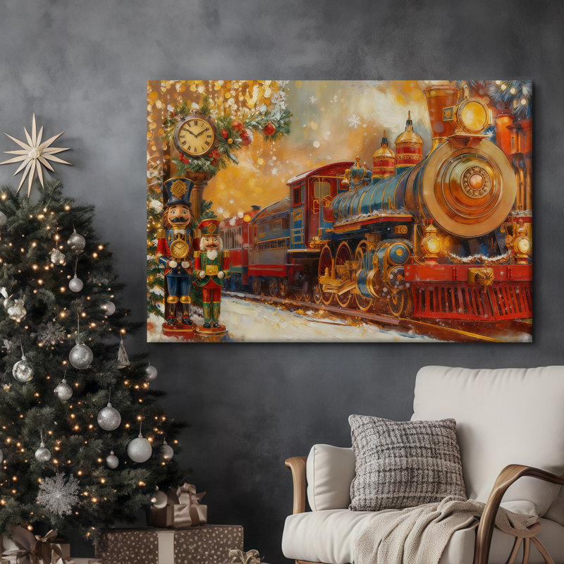Arbre de Noël en forme de train polaire et arbre d'horloge enneigé rustique enneigé, H 12 po x l 16 po
