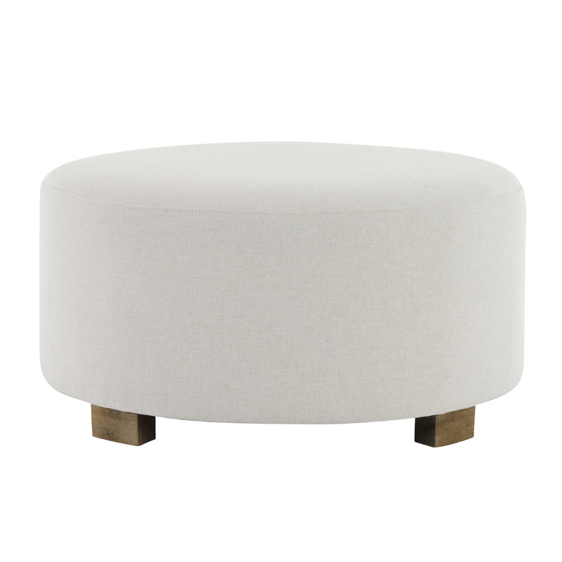 Repose-pieds rond blanc en tissu avec pieds, simple et pratique pour le salon de la chambre à coucher, surface idéale en bois d'hévéa de soutien doux, stable et confortable