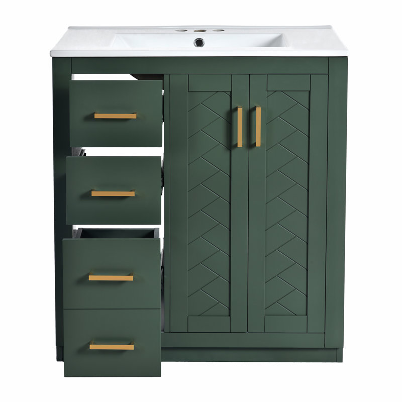 Armoire de rangement en bois massif, Vert, Doré