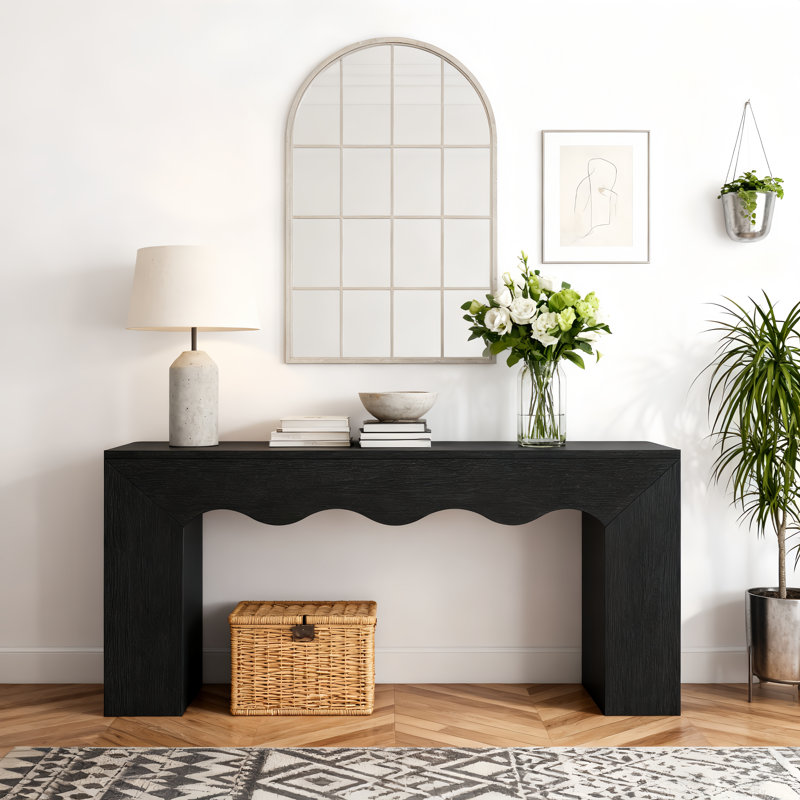 63-Inch Long Sofa Table, Farmhouse Wood Console Entryway Table, Black