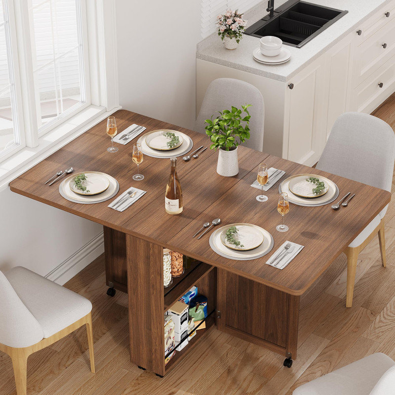 Table de salle à manger pliante avec rangement, table de cuisine à 6 roulettes, convient aux cuisines, appartements, petits espaces