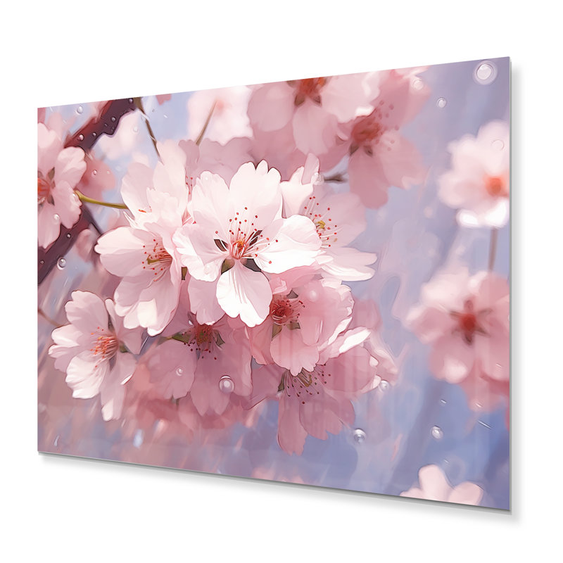 Fleurs de cerisier roses minimalistes IV - impression sans cadre sur métal, H 16 po x l 32 po x P 1 po