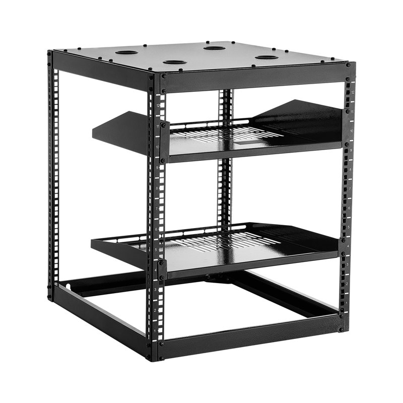 Support réseau 12u à cadre ouvert, profondeur de 23 po, tablettes murales ventilées pour serveur, support robuste, convenant à la mise en réseau de bureau, quincaillerie de fixation robuste à 4 colonnes, grande capacité, conception personnalisée