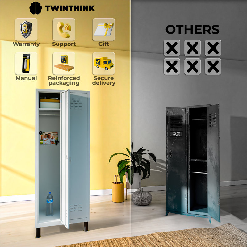 2-Door Metal Locker Cabinet, Lockable Storage Locker Metal Cabinet for Office, Gym, Garage & School, Grey
