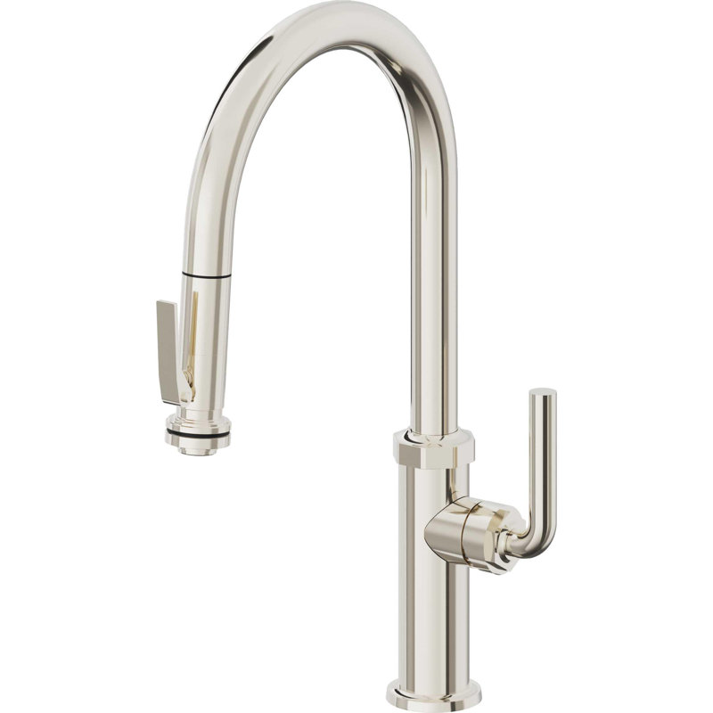 Descanso Kitchen Pull-Down Faucet with Squeeze Sprayer - High Arc Spout, Polished Nickel