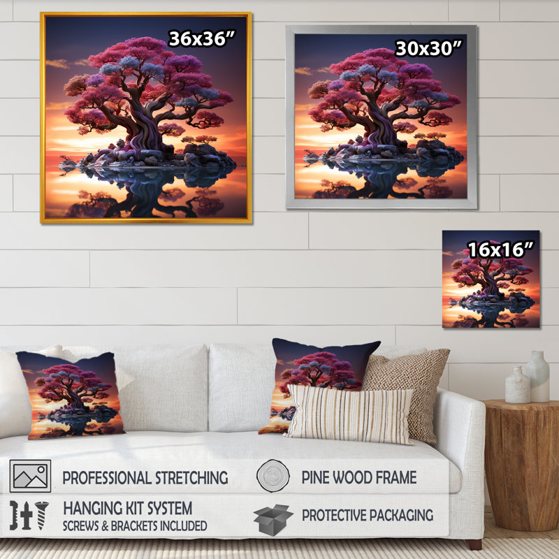 " Baobab Trees Enchanted Hues ", 24" H x 24" W x 1" D, White Floater Framed