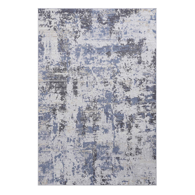 5X7 Grey / Denim / Abstract Area Rug, Blue
