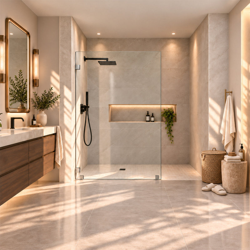 UKH07B2 32 in. W x 80 in. H Frameless Fixed Shower Glass Panel in Matte Black with 3/8 in. Clear Tempered Glass, 32"W X 80"H