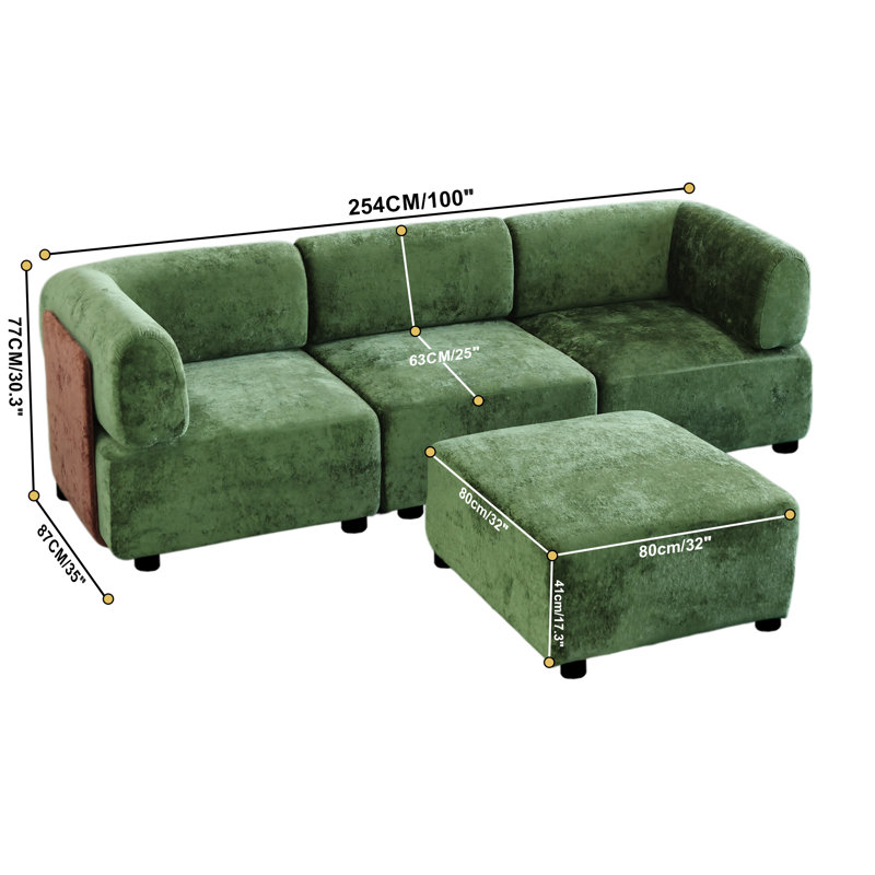 3 Seater Sectional, Green