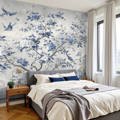 Peel and Stick Wallpaper Grandmillennial Style Floral Motifs Wall Murals 100"H x 144"W Removable PVC Wall Paper Self-Adhesive Wall Decor for Bedroom Living Room Home Office