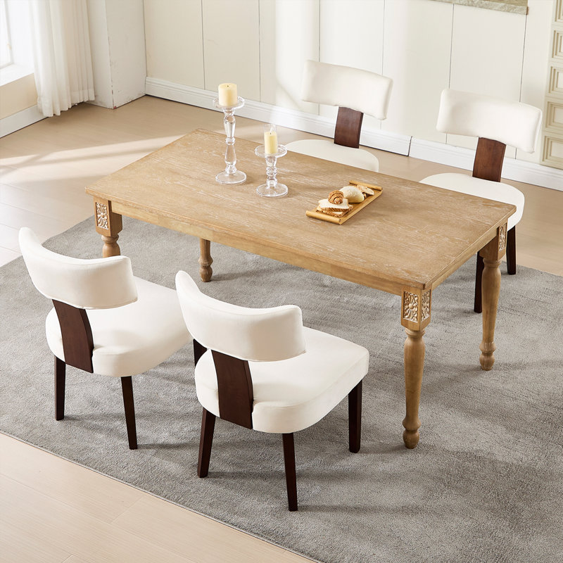  Upholstered Solid Wood Dining Chair Side Chair with Curved Backrest Set of 4, 4, Oak Wood, Dark Gray