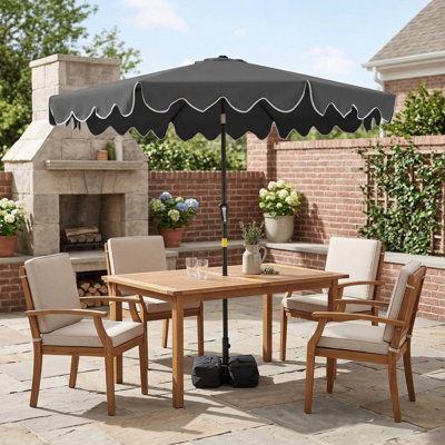 UV Resistant Fade Proof 9 Feet Outdoor Patio Umbrella With Stable Weighted Base And Durable Sandbags For Backyard Deck Poolside Sun Shade Use