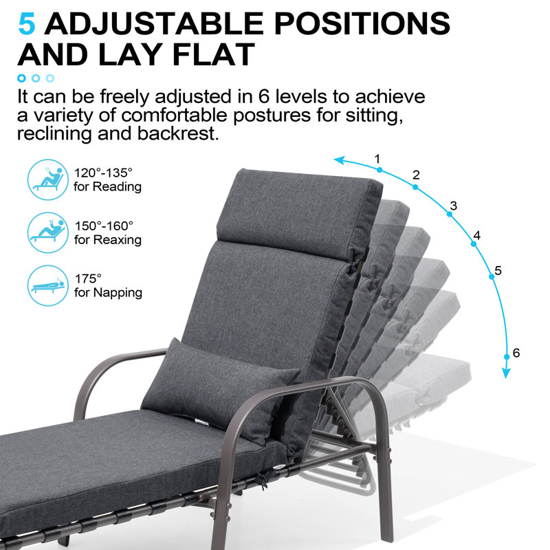 Outdoor Patio Metal Reclining Chaise Lounge Chair with Cushions and Backrest Pillows (Set of 4), Dark Gray
